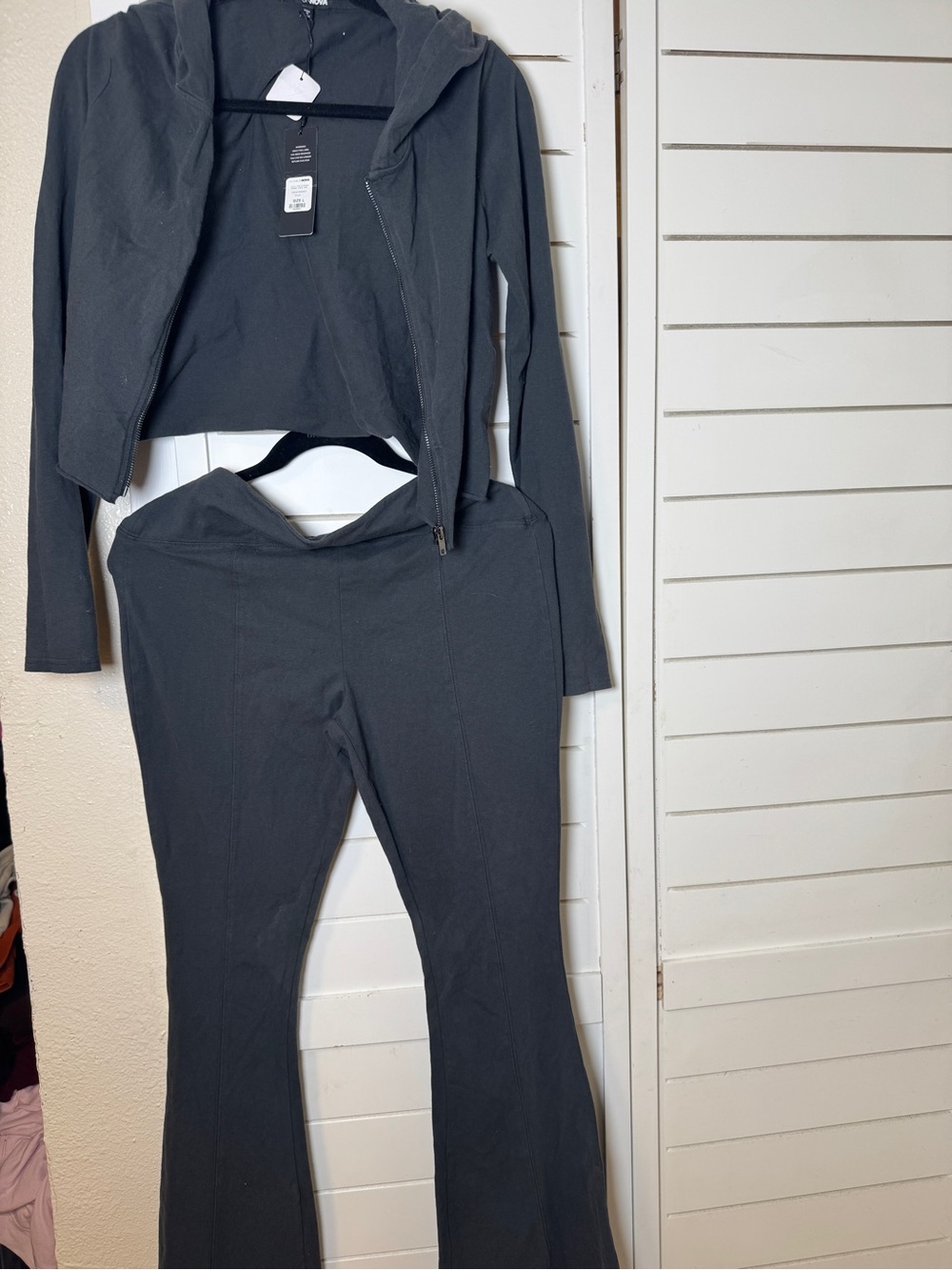 Fashion Nova Charcoal grey Flare Pants & Hoodie Set